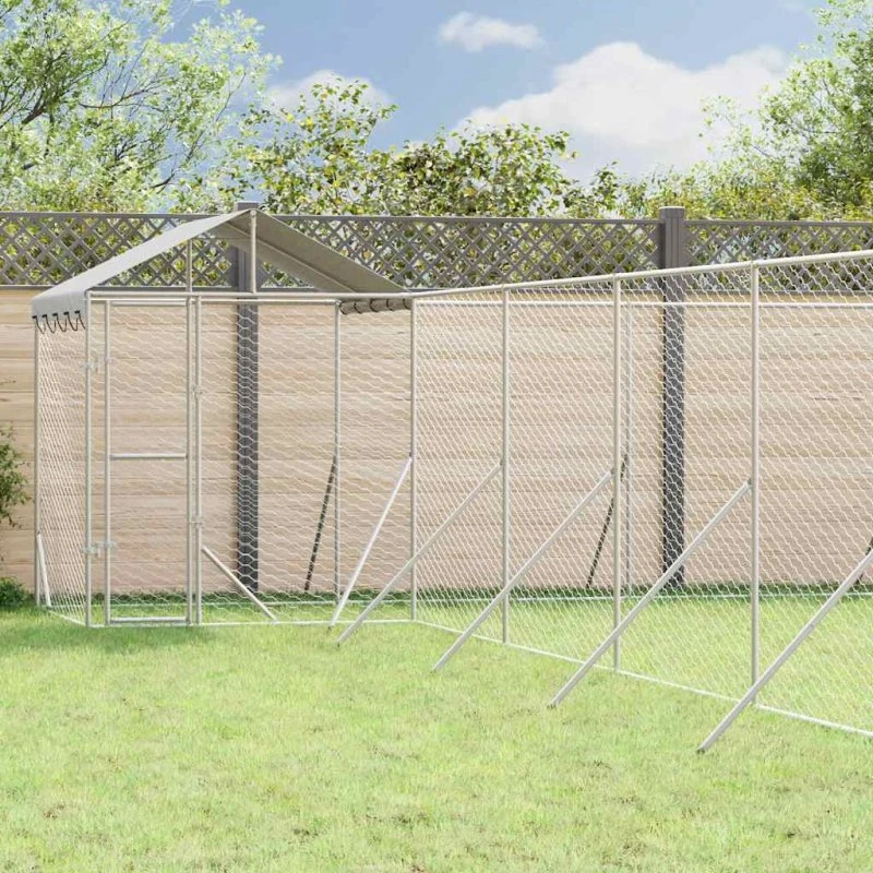 vidaXL udendørs hundegård med tag 12x12x2,5 m galvaniseret stål