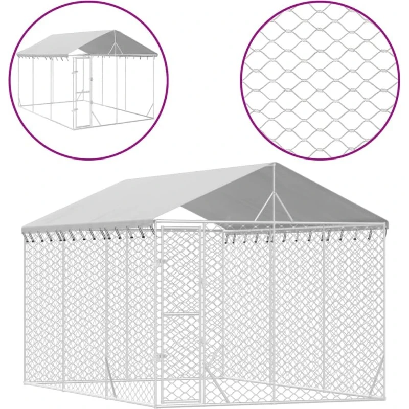 vidaXL udendørs hundegård m. tag 3×4,5×2,5 m galvaniseret stål