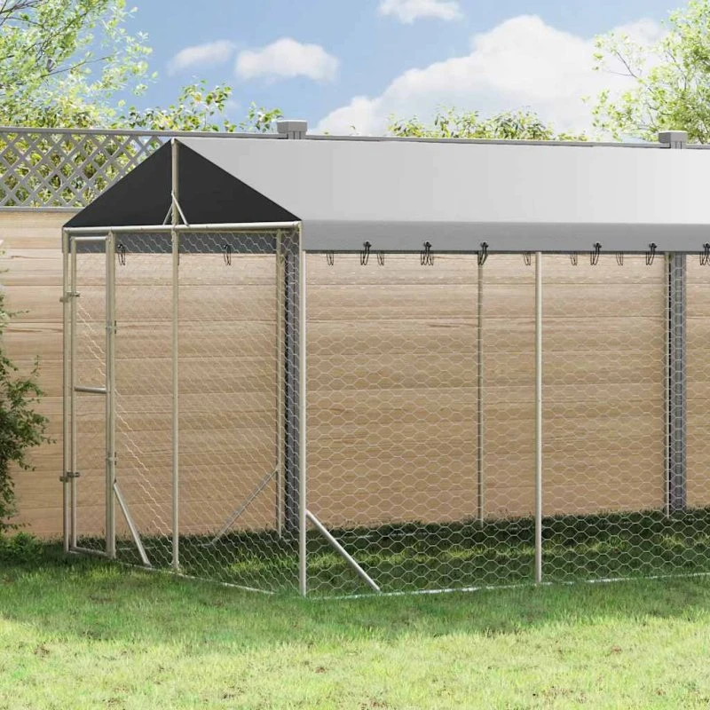 vidaXL udendørs hundegård med tag 3x9x2,5 m galvaniseret stål, sølv