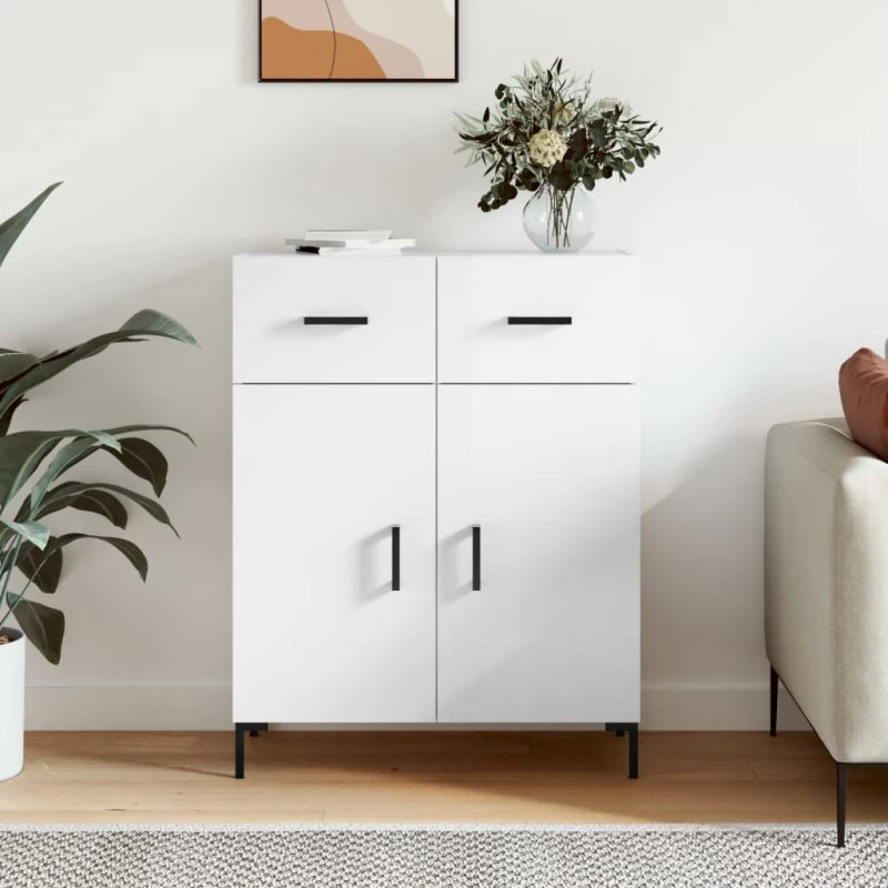vidaXL skænk 69,5x34x90 cm konstrueret træ hvid højglans
