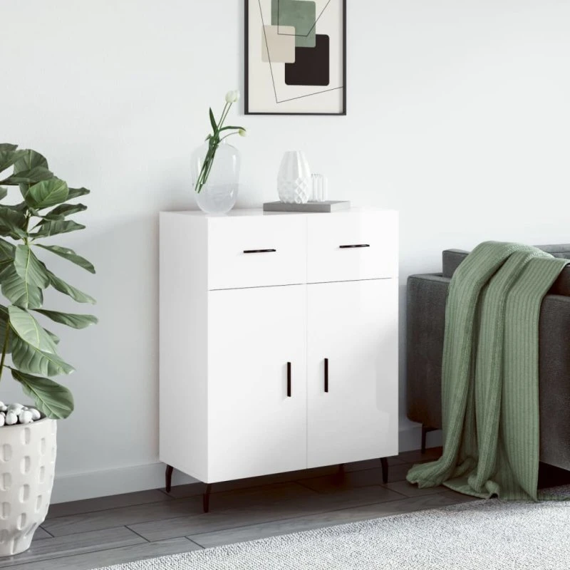 vidaXL skænk 69,5x34x90 cm hvid højglans
