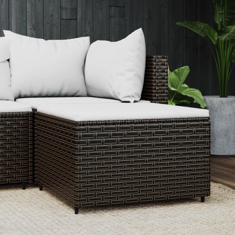 vidaXL fodskammel i polyrattan med hynde – brun