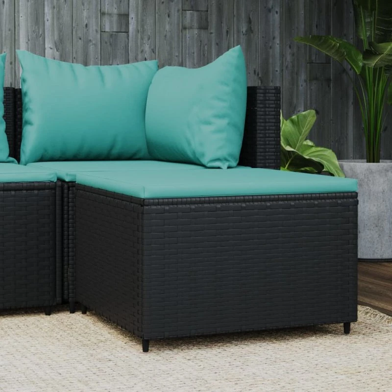 vidaXL fodskammel i polyrattan med hynde, sort