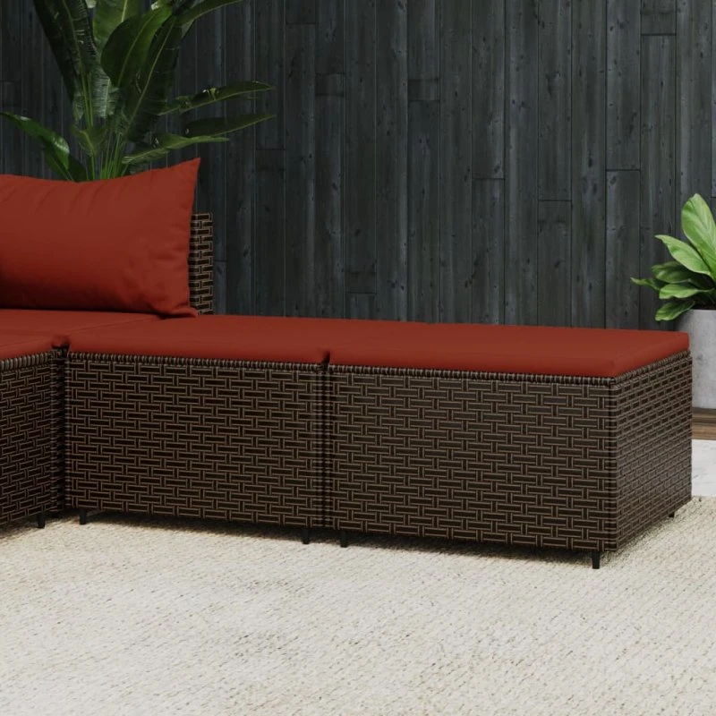 vidaXL fodskamler i polyrattan 2 stk. med hynder, brun