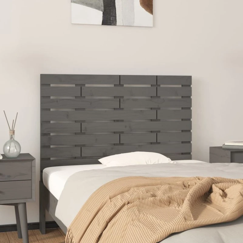 vidaXL Sengegavl 106x63 cm – Massivt fyrretræ, grå