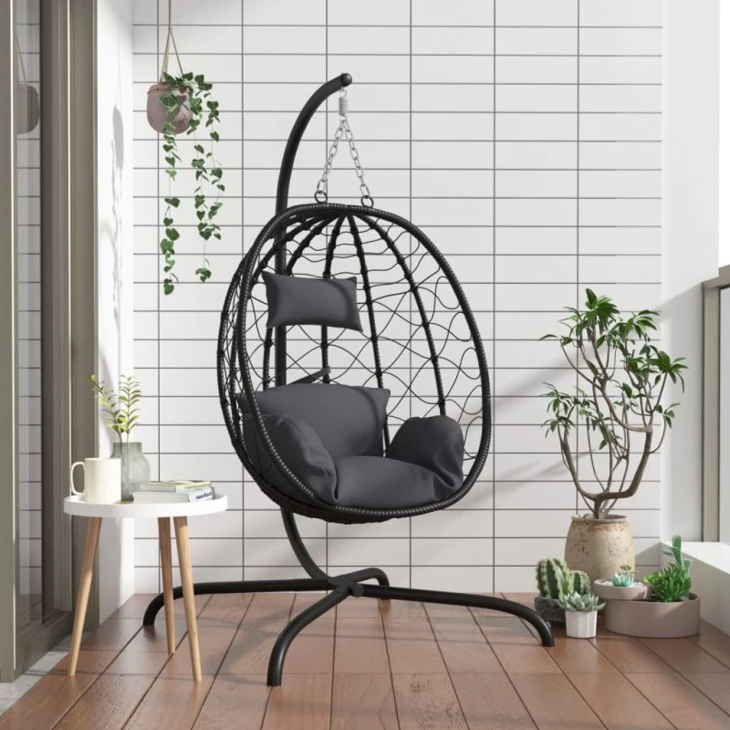 vidaXL hængestol med æg og hynde – antracit polyrattan/stål