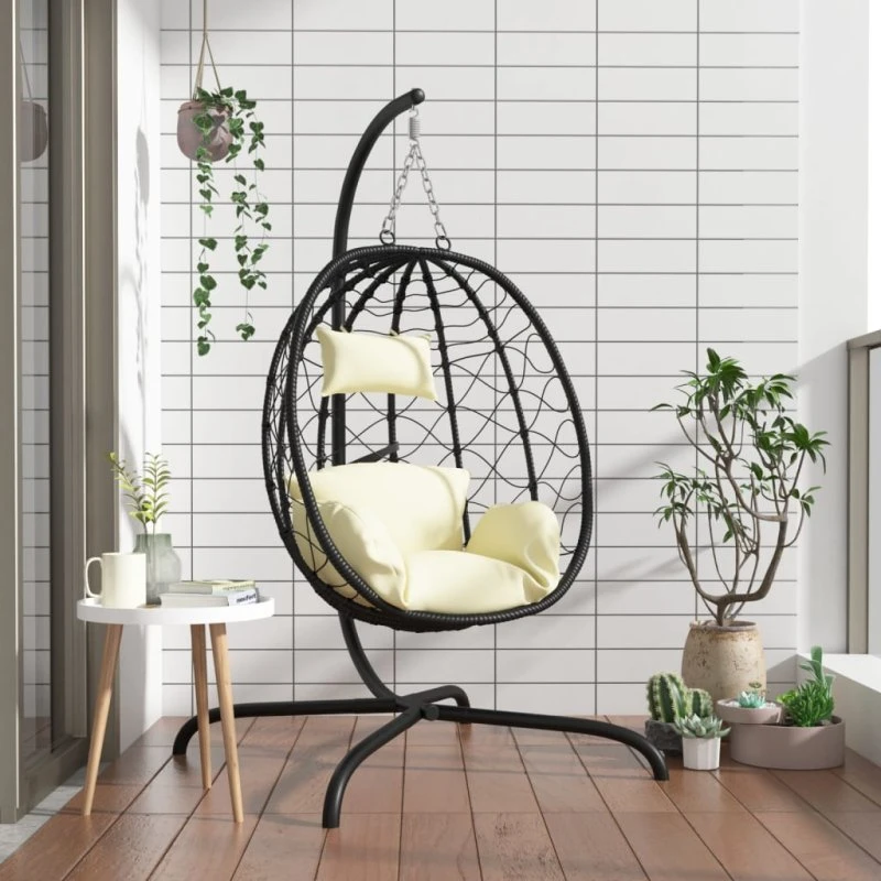 vidaXL hængestol æg med hynde cremehvid polyrattan/stål