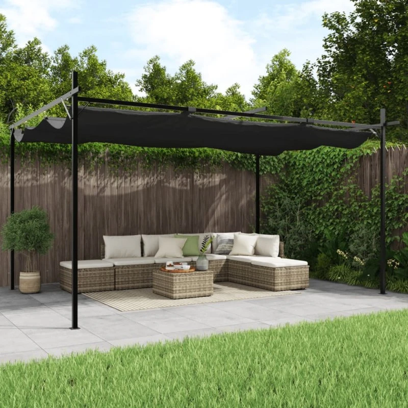 vidaXL pergola med sammenrulleligt tag 395x292x230 cm antracit