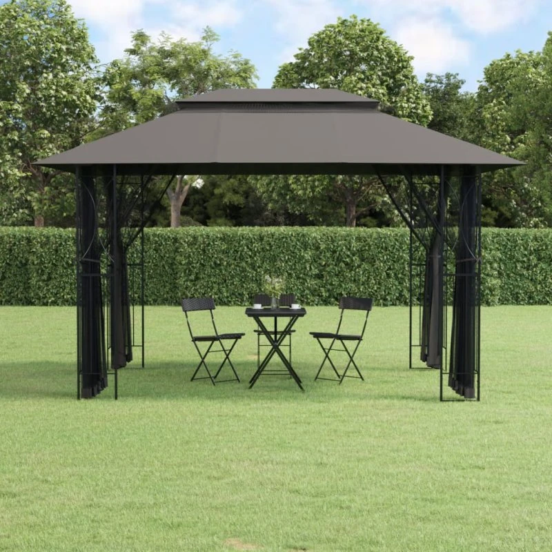 vidaXL Pavillon med sidevægge 400x300x270 cm, stål/antracit