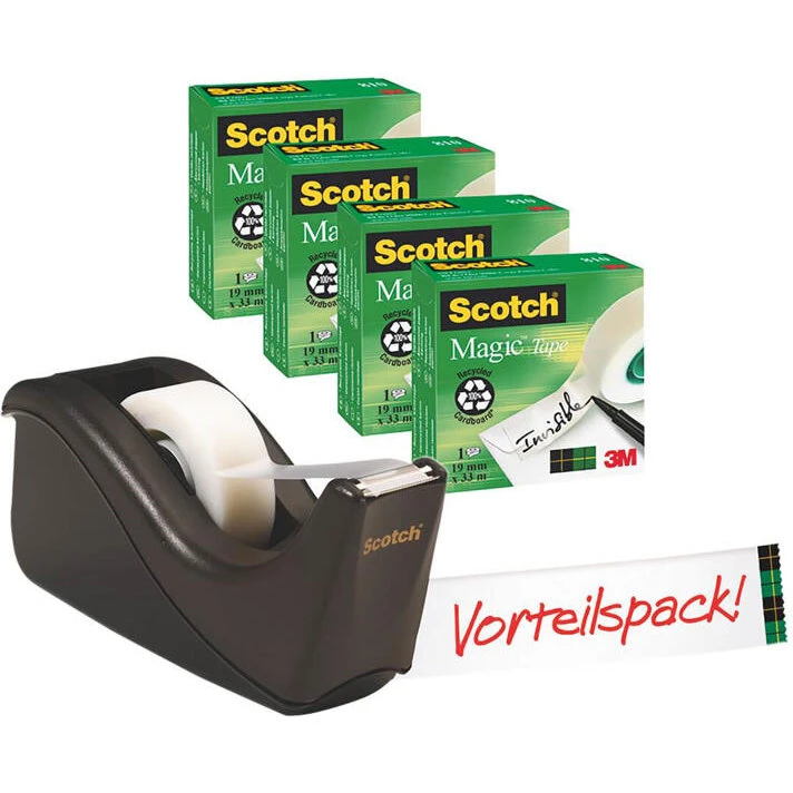 3M Scotch Magic Tape 19 mm x 33 m – 4 rl + sort C60 dispenser
