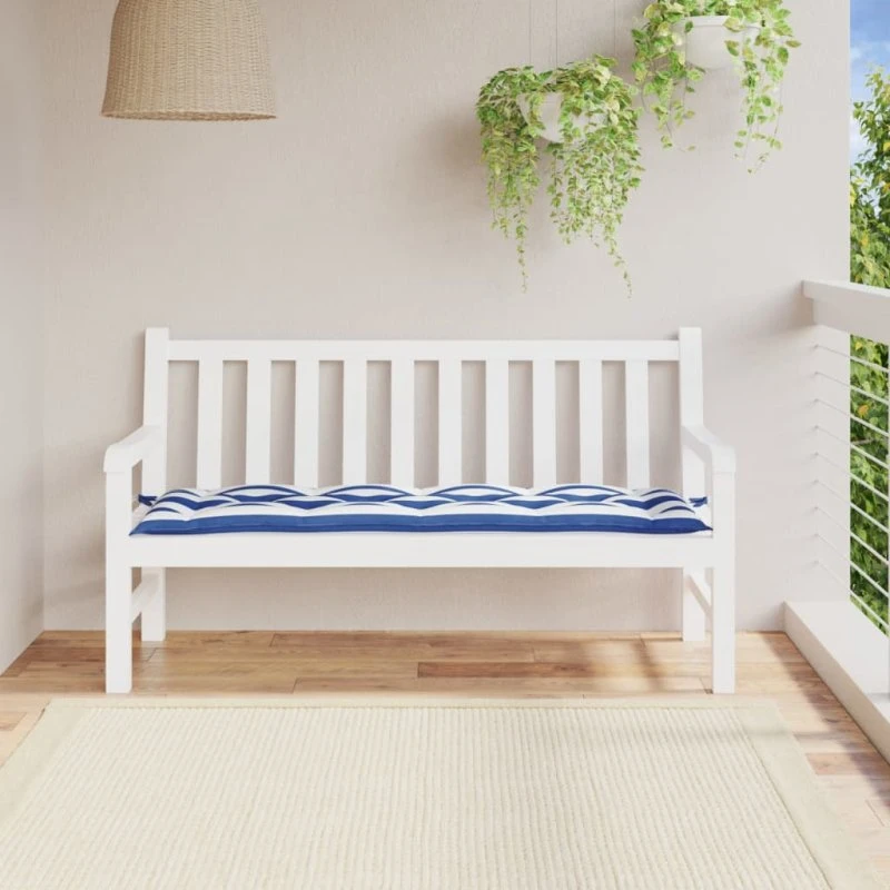vidaXL hynde til havebænk 150x50x7 cm blå-hvid oxfordstof