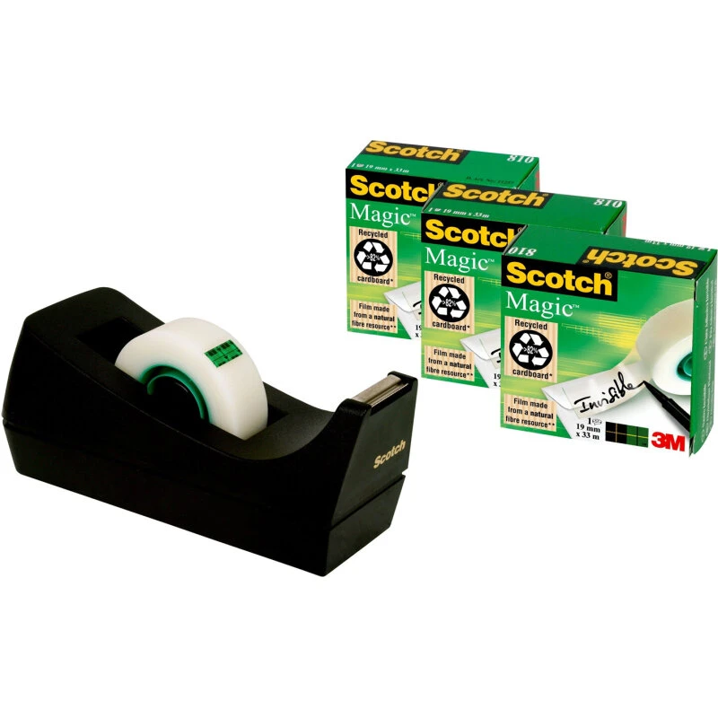 3M borddispenser sort med 3 ruller Scotch Magic 19 mm x 33 m