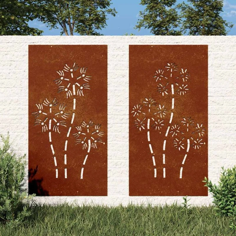 vidaXL vægdekoration 2 dele 105x55 cm blomster i cortenstål
