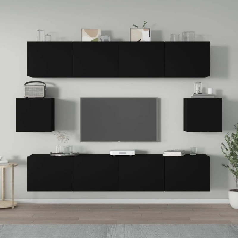 vidaXL TV-skabssæt 6 dele konstrueret træ 80 cm - sort