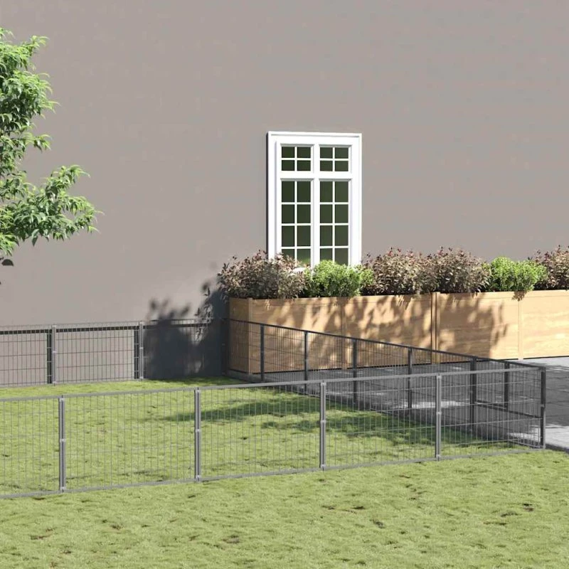 vidaXL hundeløbegård 36 m² stål sølv