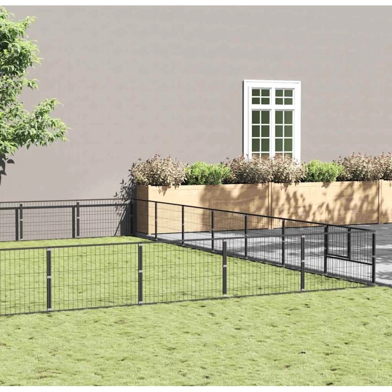 vidaXL hundeløbegård 49 m² stål sort