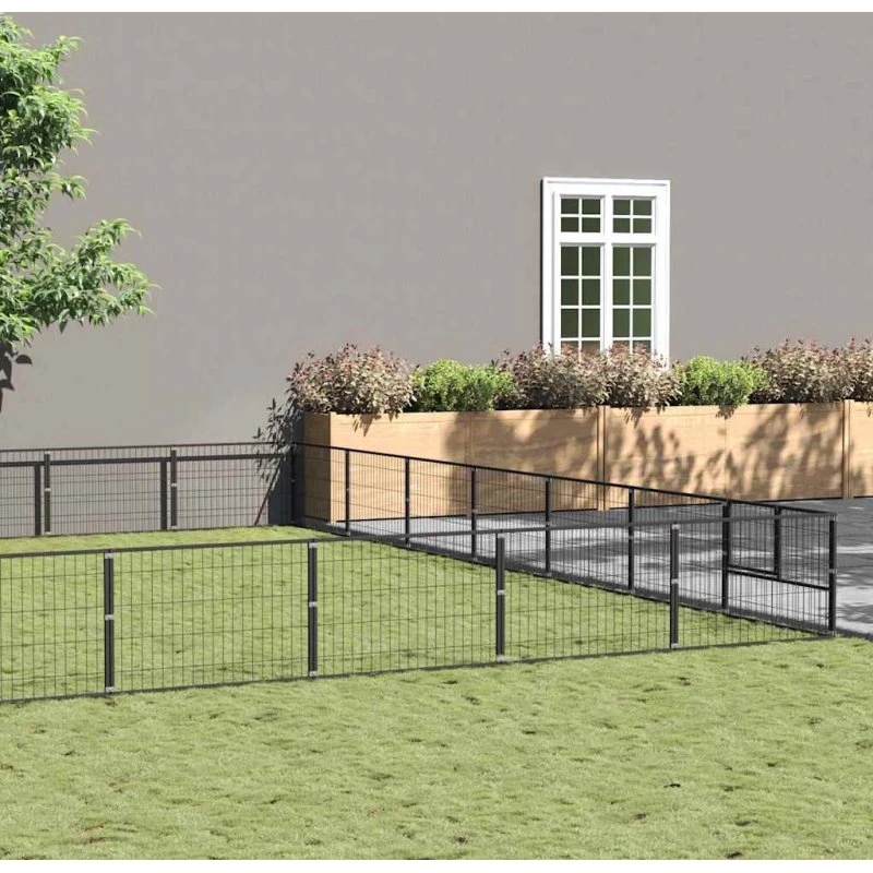 vidaXL hundeløbegård 63 m² sort stål