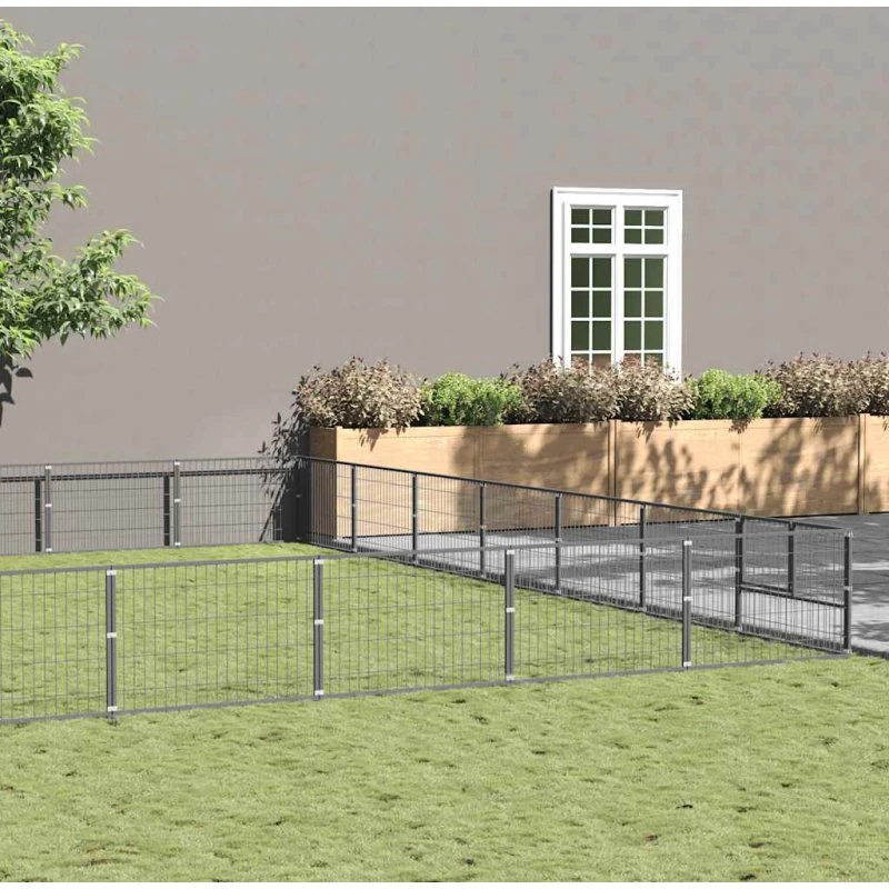 vidaXL hundeløbegård 49 m² i stål, sølv