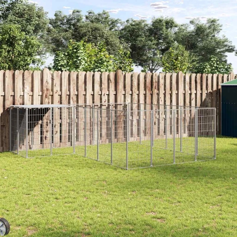vidaXL hundeløbegård 8,47 m² stål sølvfarvet