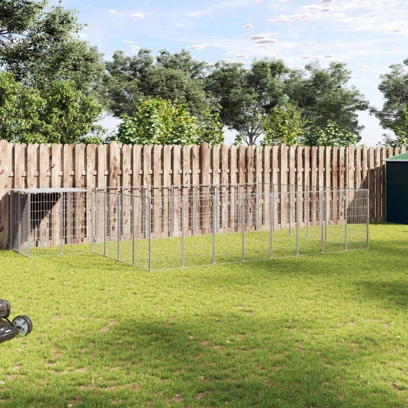vidaXL hundeløbegård 15,73 m² stål sølvfarvet