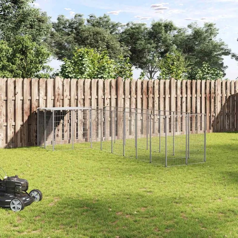 vidaXL hundeløbegård 6,05 m² stål sølvfarvet