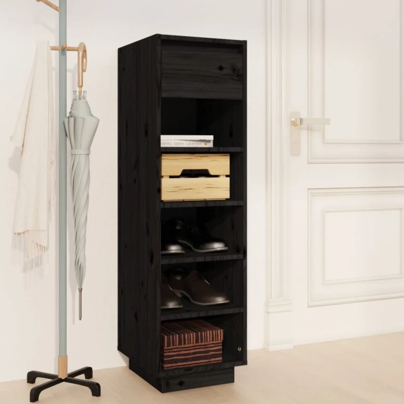 vidaXL skoreol 34x30x105 cm massivt fyrretræ, sort