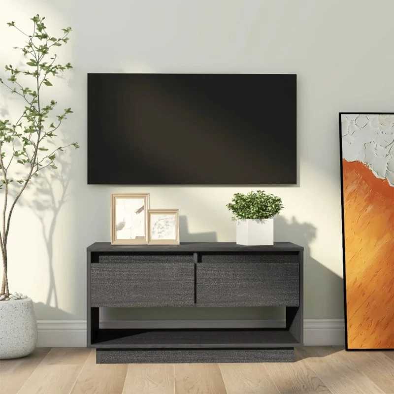 vidaXL TV-bord 74x34x40 cm i massivt fyrretræ, grå
