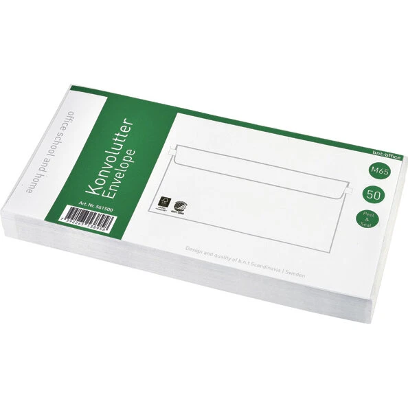 Office Kuvert M65 110x220 mm Peel & Seal 70g Hvid 50 stk