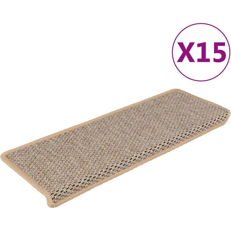 vidaXL selvklæbende trappemåtter 15 stk 65x21x4 cm sisal-look lys beige