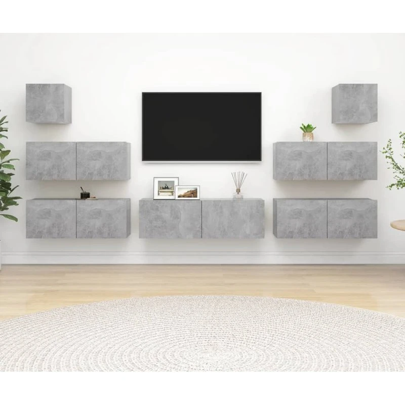 vidaXL tv-skabssæt 7 dele konstrueret træ, betongrå
