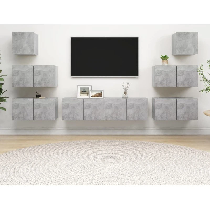 vidaXL TV-skabssæt 8 dele i konstrueret træ, betongrå