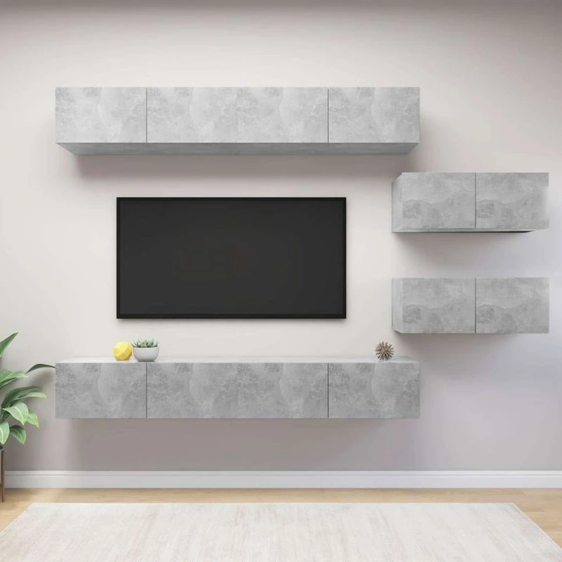 vidaXL tv-møbel 6 dele konstrueret træ 100 cm - betongrå