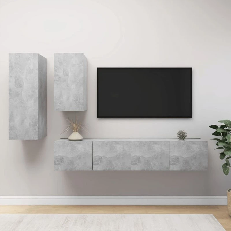vidaXL TV-skabssæt 4 dele konstrueret træ 80 cm, betongrå