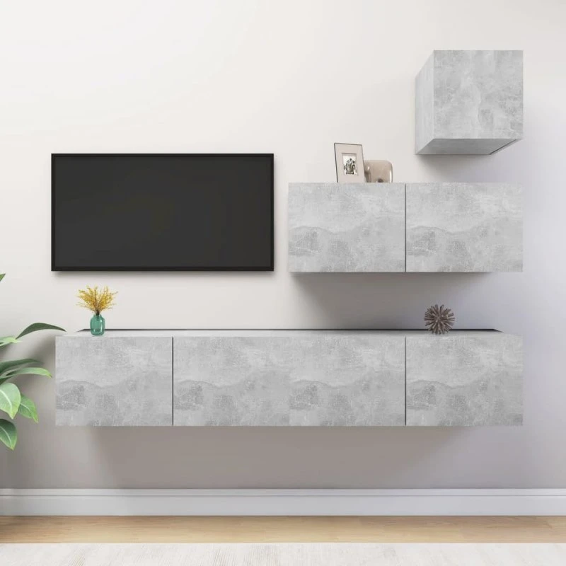 vidaXL TV-skabssæt 4 dele 80 cm konstrueret træ, betongrå