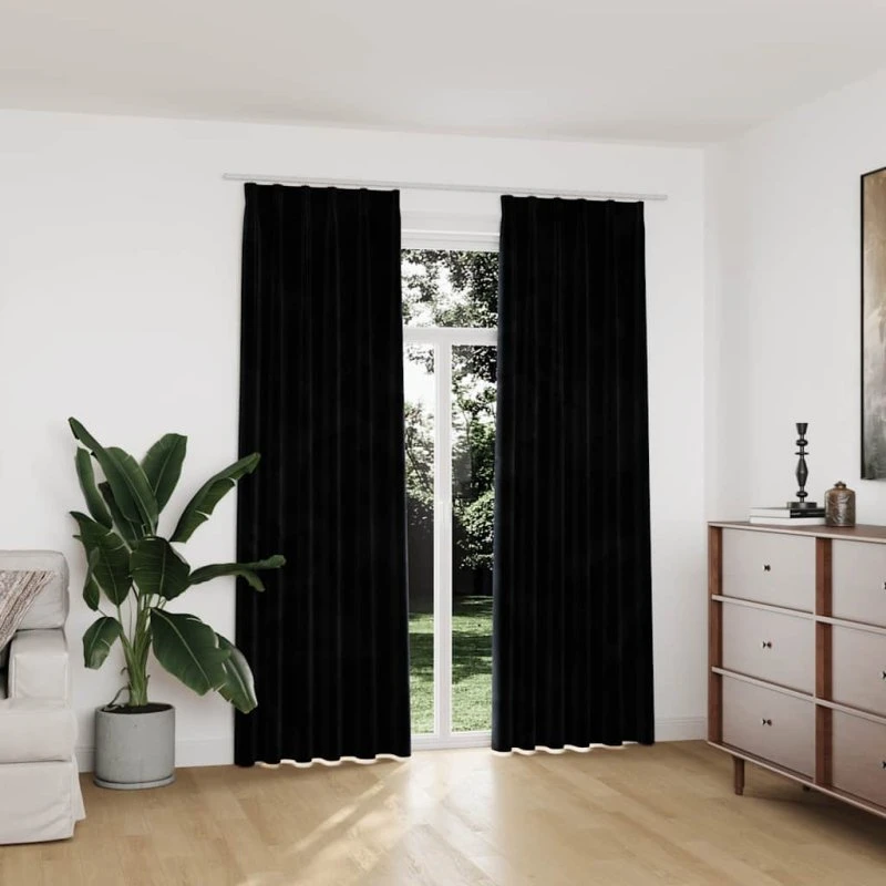 vidaXL mørklægningsgardiner fløjl 2 stk 140 x 225 cm, sort