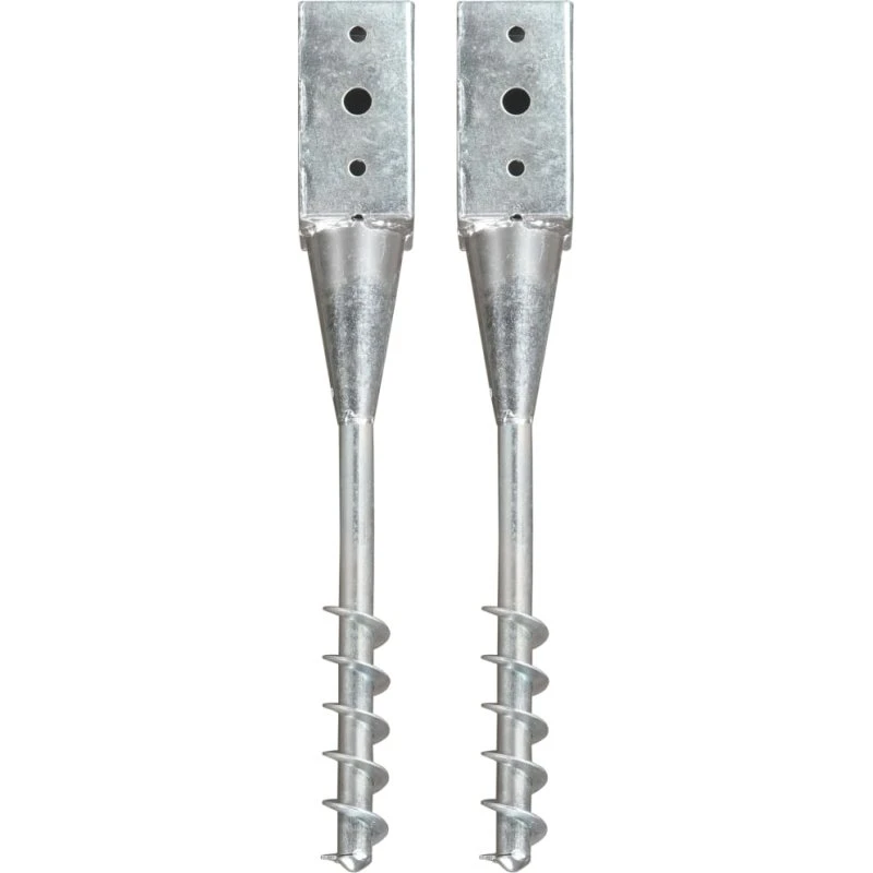 vidaXL jordpløkker 2 stk 7x7x56 cm galvaniseret stål, sølv