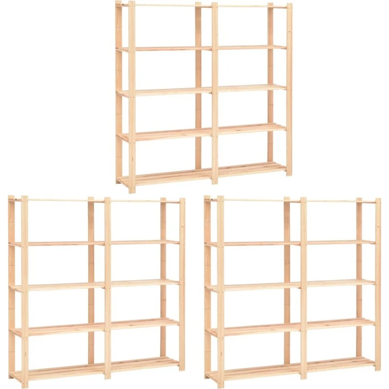 vidaXL reoler 3 stk 5 hylder 170x38x170 cm massivt fyrretræ