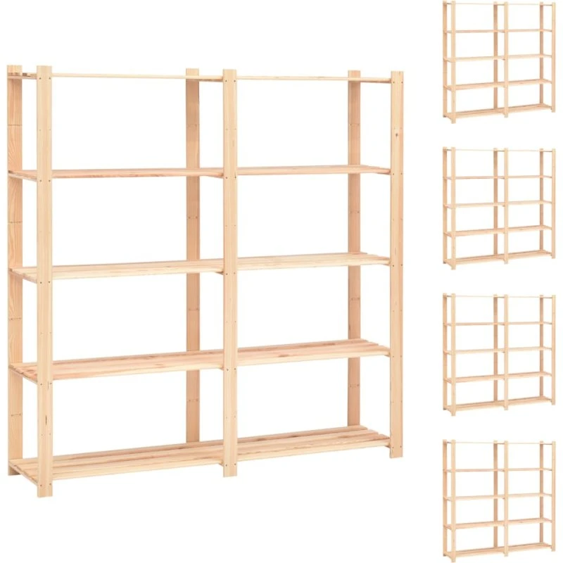 vidaXL reol 5 stk. 5 hylder massivt fyrretræ 170x38x170 cm