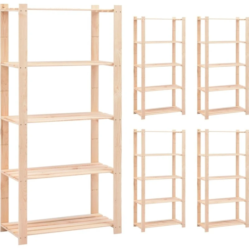 vidaXL reol 5 hylder 80x38x170 cm massivt fyrretræ 250 kg