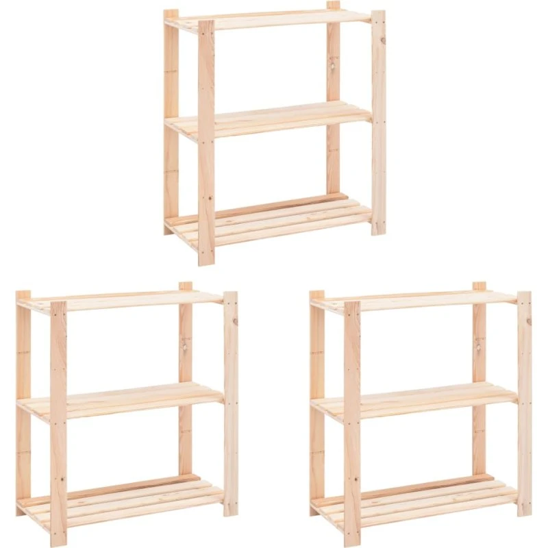 vidaXL reol 3 stk 3 hylder 80x38x90 cm massivt fyrretræ 150 kg