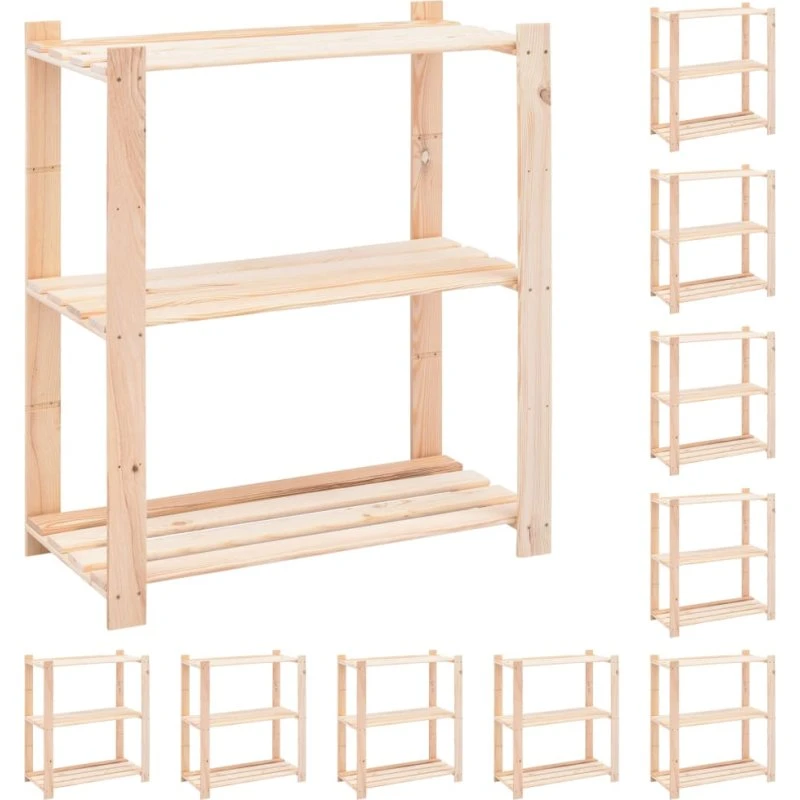 vidaXL reol 10 stk 3 hylder 80x38x90 cm massivt fyrretræ