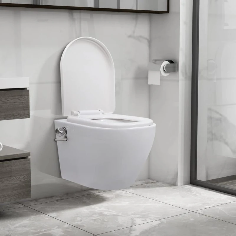 vidaXL væghængt toilet uden kant med bidetfunktion, keramisk hvid