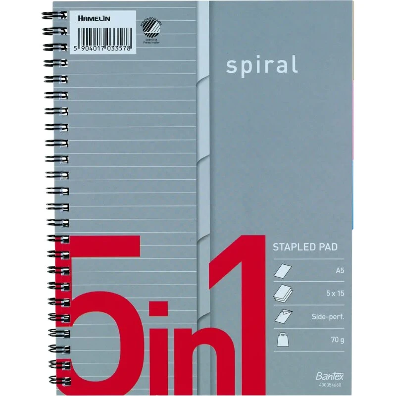 Bantex 5-i-1 indexblok A5 linjeret 5x15 ark