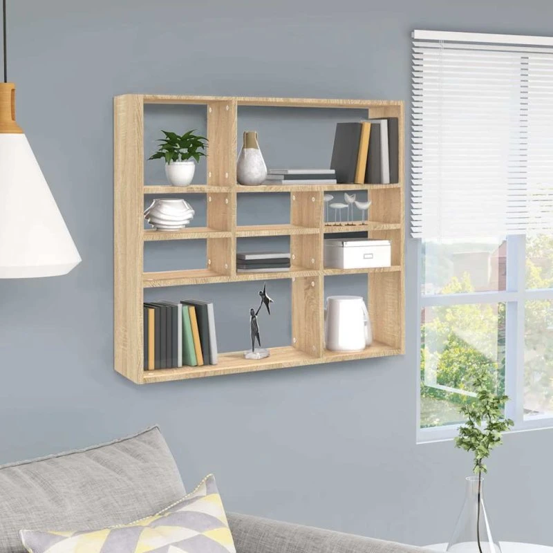 vidaXL væghylde 90x16x78 cm i sonoma-eg, 10 rum