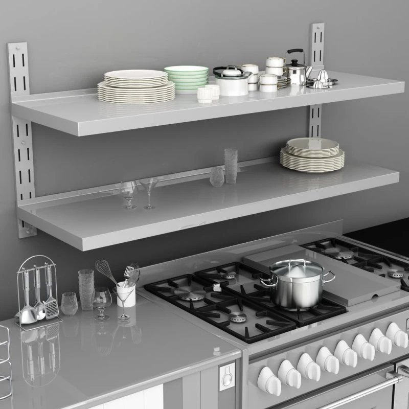 vidaXL væghylde 2 niveauer 150 x 30 cm rustfrit stål