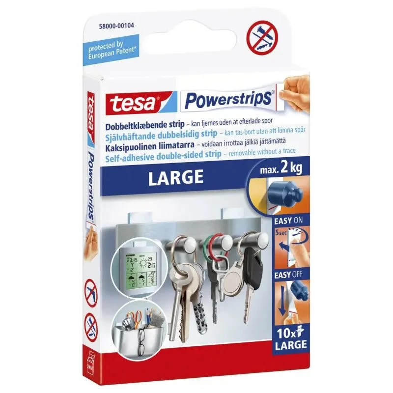 Tesa Powerstrips Large 10 stk (2 kg) – hvid