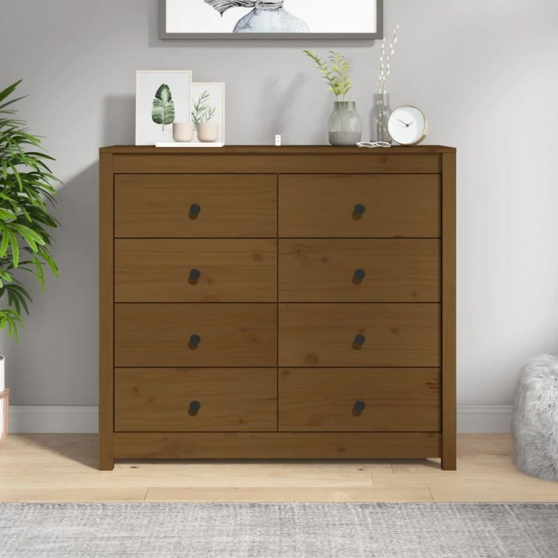 vidaXL kommode 100x40x90 cm i massivt fyrretræ, gyldenbrun