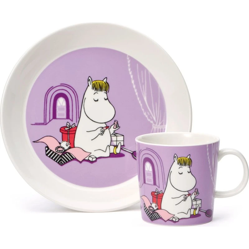Arabia Moomin Snorkfrøken børnesæt lilla — tallerken 19 cm & krus 30 cl
