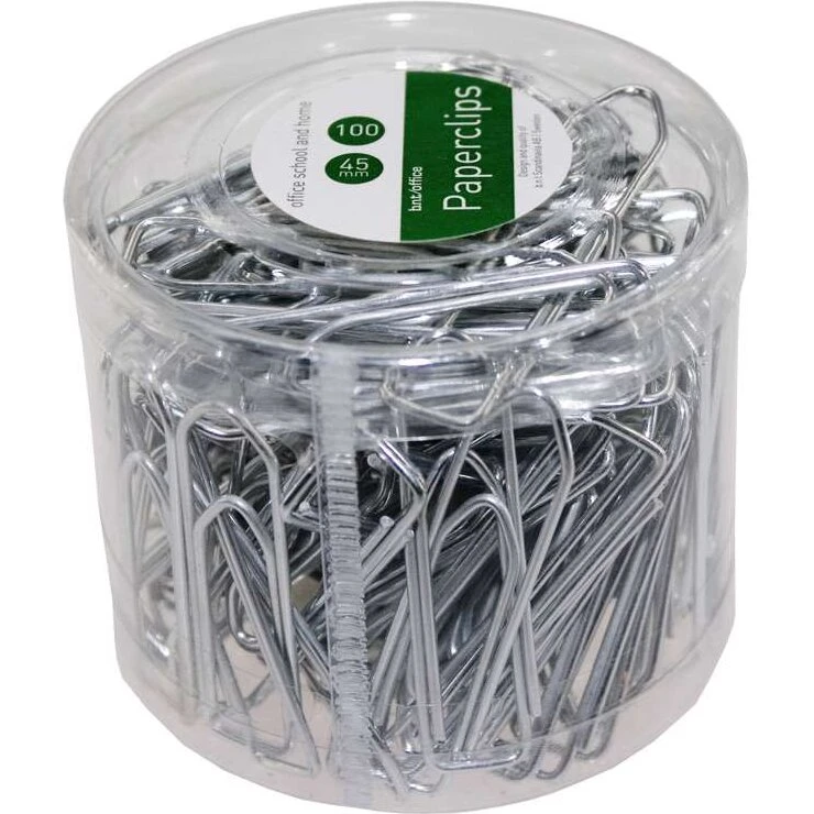 BNT papirclips 45 mm blanke uden riller 100 stk