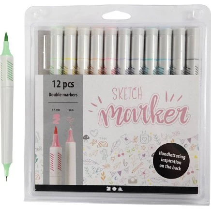 Creativ Company Sketch Marker - dobbelttusch, pastelfarver 12 stk